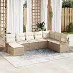 vidaXL Set de canapés de jardin 8 pièces avec coussins Beige Poly Rotin