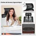 Chaise de bureau ergonomique réglable en hauteur dossier respirant soutien lombaire appui-tête 3D confortable pour bureau étude salle de conférence noir orange 20_0004840