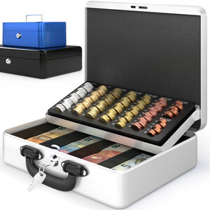 ACROPAQ Caisse monnaie Profetionnelle 30x25x9cm- Coffret Monnaie Acier- Monnayeur  2 clés  Compartiments à monnaie- Poignée Robuste