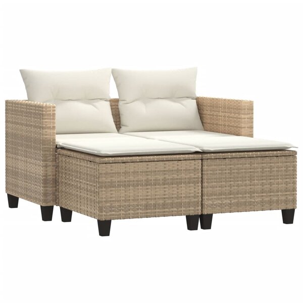 vidaXL Canapé de jardin 2 places avec tabourets beige résine tressée