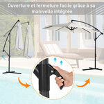 Parasol déporté octogonal inclinable manivelle pied acier Ø 3 x 2 5H m crème