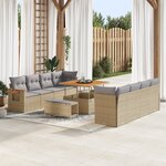 Ensemble de canapé de jardin de 11 pièces avec coussins beige Poly Rattan Acacia