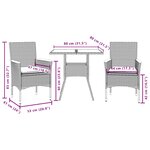 vidaXL Ensemble à manger de jardin et coussins 3 Pièces beige rotin verre