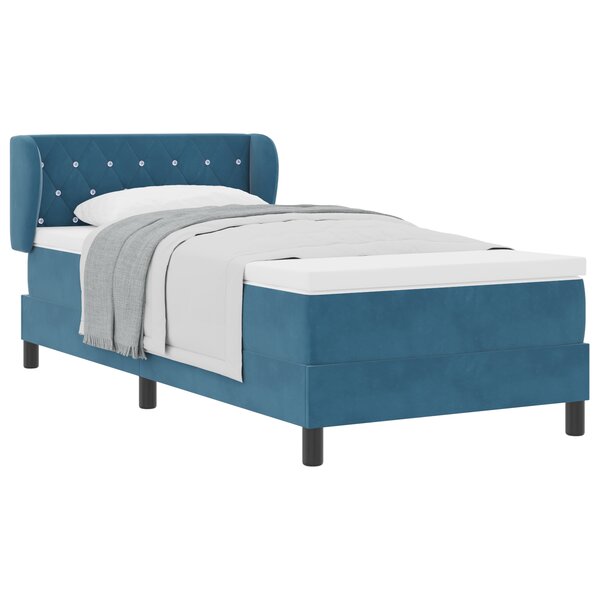 Lit à ressort vidaXL avec matelas bleu foncé 90x190 cm en velours