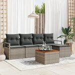 Ensemble de Canapé de Jardin 6 Pièces avec Coussins Gris Rattan Synthétique Acacia