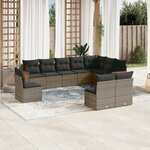 vidaXL Salon de jardin avec coussins 10 Pièces gris résine tressée
