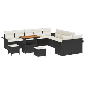 Canapés de Jardin vidaXL 13 Pièces avec Coussins Noir Rattan Poly Acacia
