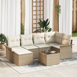 Ensemble de 7 pièces de canapé de jardin avec coussins en rotin synthétique brun