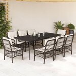 vidaXL Ensemble à manger de jardin et coussins 9 Pièces marron poly rotin