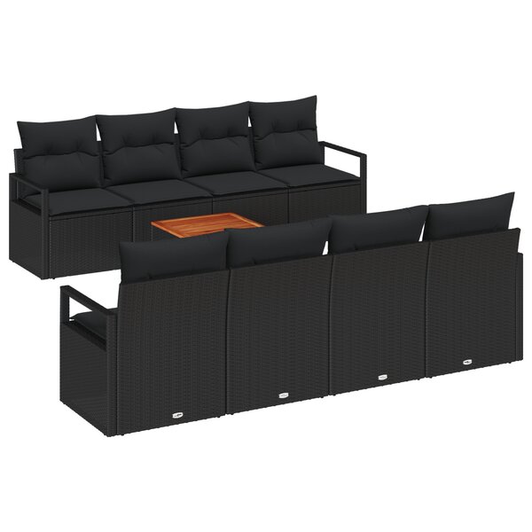 Ensemble de canapé jardin 9 pièces vidaXL avec coussins noirs en poly rotin acacia