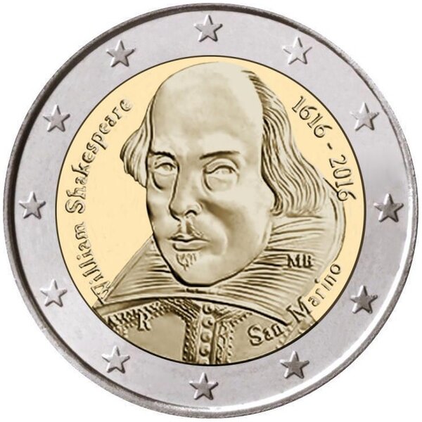 Pièce de monnaie 2 euro commémorative Saint-Marin 2016 – Shakespeare
