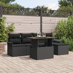 Ensemble de canapé de jardin 6 pièces avec coussins noirs en poly rotin