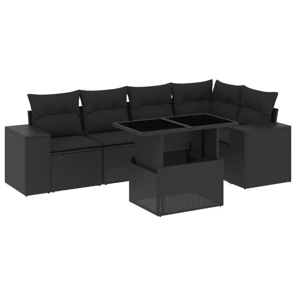 vidaXL Salon de jardin 6 Pièces avec coussins noir résine tressée