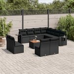 vidaXL Salon de jardin 12 Pièces avec coussins noir résine tressée