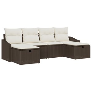 vidaXL Canapé de jardin 6 pièces avec coussins en poly rotin marron
