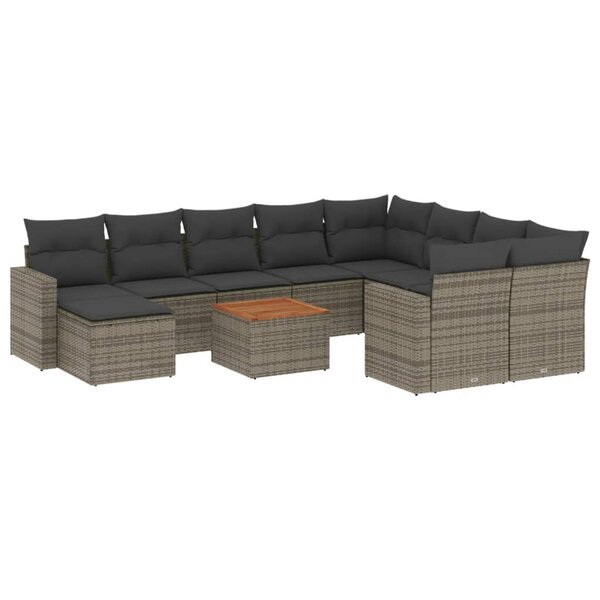 vidaXL Salon de jardin 11 Pièces avec coussins gris résine tressée
