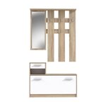 PEILI Vestiaire d'entrée avec miroir scandinave chêne et blanc - 97 cm