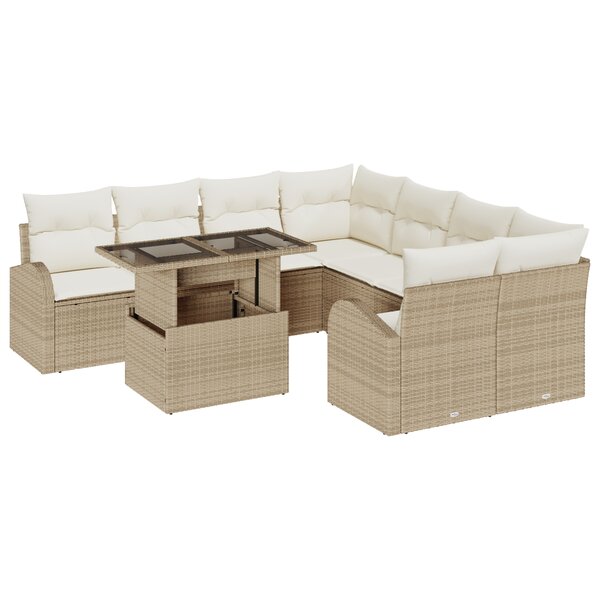 Ensemble de canapés de jardin 9 pièces avec coussins beige poly rotin