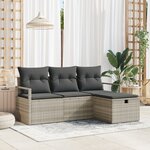 Ensemble de canapé de jardin de 4 pièces avec coussins Gris clair Poly Rotin