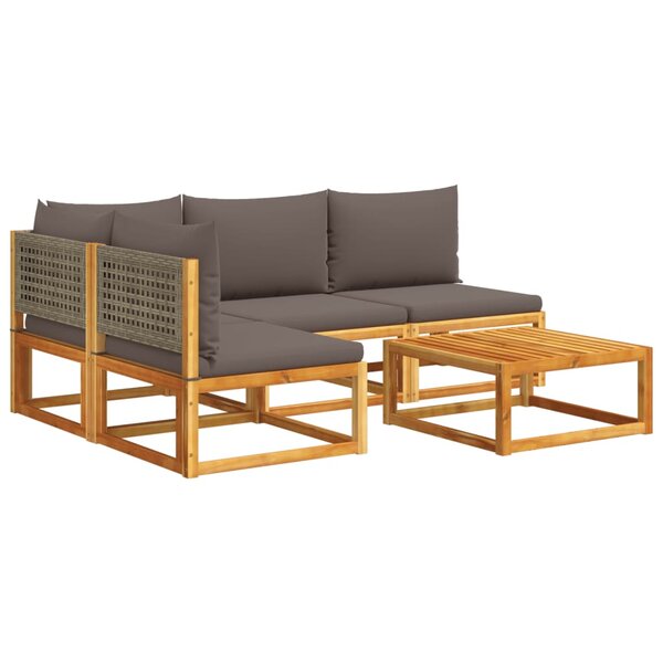 vidaXL Salon de jardin avec coussins 5 Pièces Bois d'acacia solide