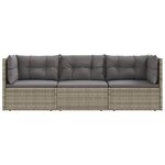 vidaXL Salon de jardin 3 Pièces avec coussins Gris Résine tressée