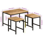 vidaXL Tables basses gigognes 3Pièces bois de manguier massif brut et fer