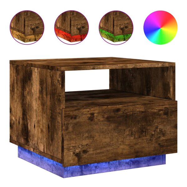 vidaXL Table basse avec lumières LED chêne fumé 50x49x40 cm