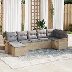 vidaXL Ensemble de canapé de jardin 7 pièces avec coussins Beige Poly Rattan