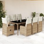 vidaXL Ensemble de bistro de jardin 9 Pièces coussins beige poly rotin