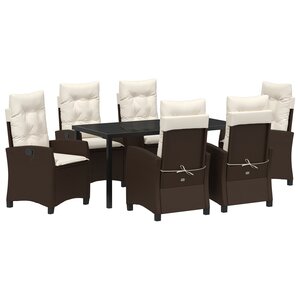 vidaXL Ensemble de salle à manger de jardin de 7 pièces avec coussins en rattan poly marron