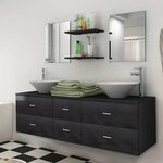vidaXL Mobilier de salle de bain avec lavabo 7 Pièces Noir