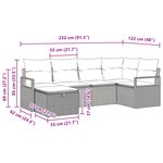 Ensemble de Canapé de Jardin 6 Pièces avec Coussins Gris en Poly Rotin