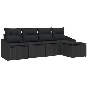 vidaXL Ensemble de salle à manger de jardin de 5 pièces avec coussins en poly rotin noir