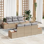 Ensemble de canapé de jardin 7 pièces avec coussins beige poly rattan acacia