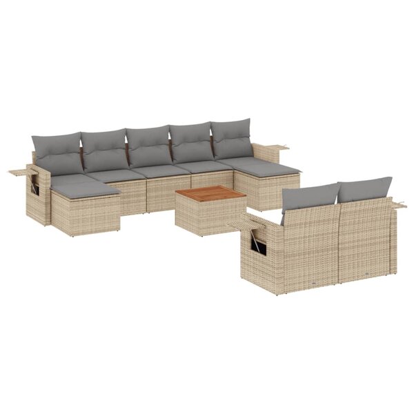 vidaXL Salon de jardin avec coussins 10 Pièces beige résine tressée
