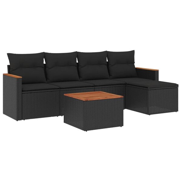 vidaXL Salon de jardin 6 Pièces avec coussins noir résine tressée