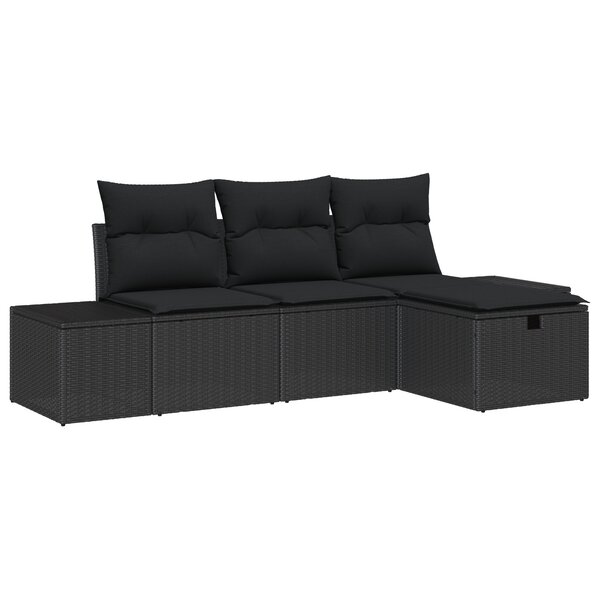vidaXL Ensemble de Canapés de Jardin de 4 Pièces avec Coussins Noir Poly Rattan