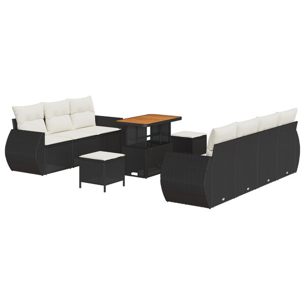 vidaXL Ensemble de Canapé de Jardin 10 Pièces avec Coussins Rattan Poly Noir Acacia