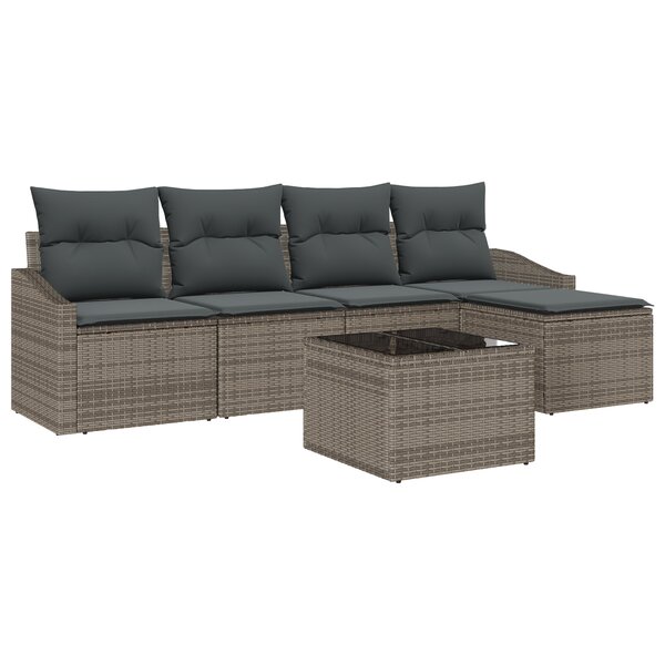 vidaXL Ensemble de salle à manger de jardin de 5 pièces avec coussins en poly rattan noir