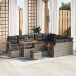 Ensemble de Canapés de Jardin de 12 Pièces avec Coussins Rattan Poly Gris Acacia