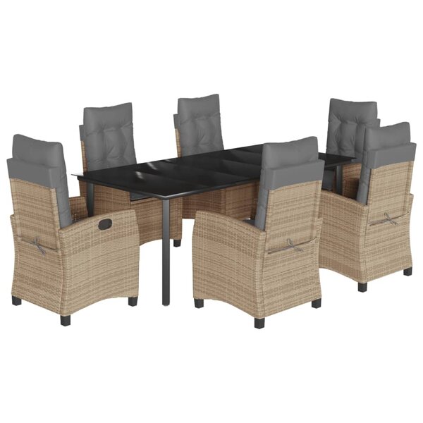 vidaXL Ensemble à manger de jardin coussins 7 Pièces mélange beige rotin