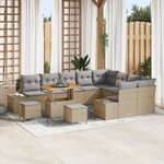 Ensemble de canapé de jardin vidaXL 12 pièces avec coussins beige en rotin synthétique et acacia