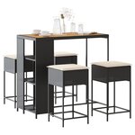 vidaXL Ensemble de bar de jardin 5 Pièces avec coussins noir poly rotin