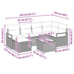 Ensemble de 7 pièces de canapés de jardin avec coussins en rotin synthétique marron