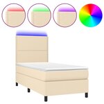 vidaXL Sommier à lattes de lit et matelas et LED Crème 90x190 cm Tissu