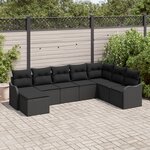 Ensemble Canapés Jardin 8 Pièces avec Coussins Noir Poly Rattan