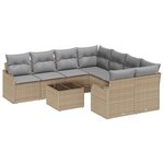 vidaXL Set de Canapé de Jardin 9 Pièces avec Coussins Rattan Poly Beige