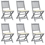 vidaXL Chaises pliables d'extérieur lot de 6 et coussins Bois d'acacia