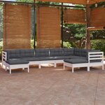 vidaXL Salon de jardin 9 Pièces avec coussins blanc bois de pin massif