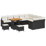 vidaXL Ensemble de canapé jardin 12 pièces avec coussins en poly rattan noir et acacia